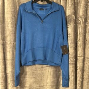 Danskin Blue Scuba Corset Half Zip Cropped Sweatshirt